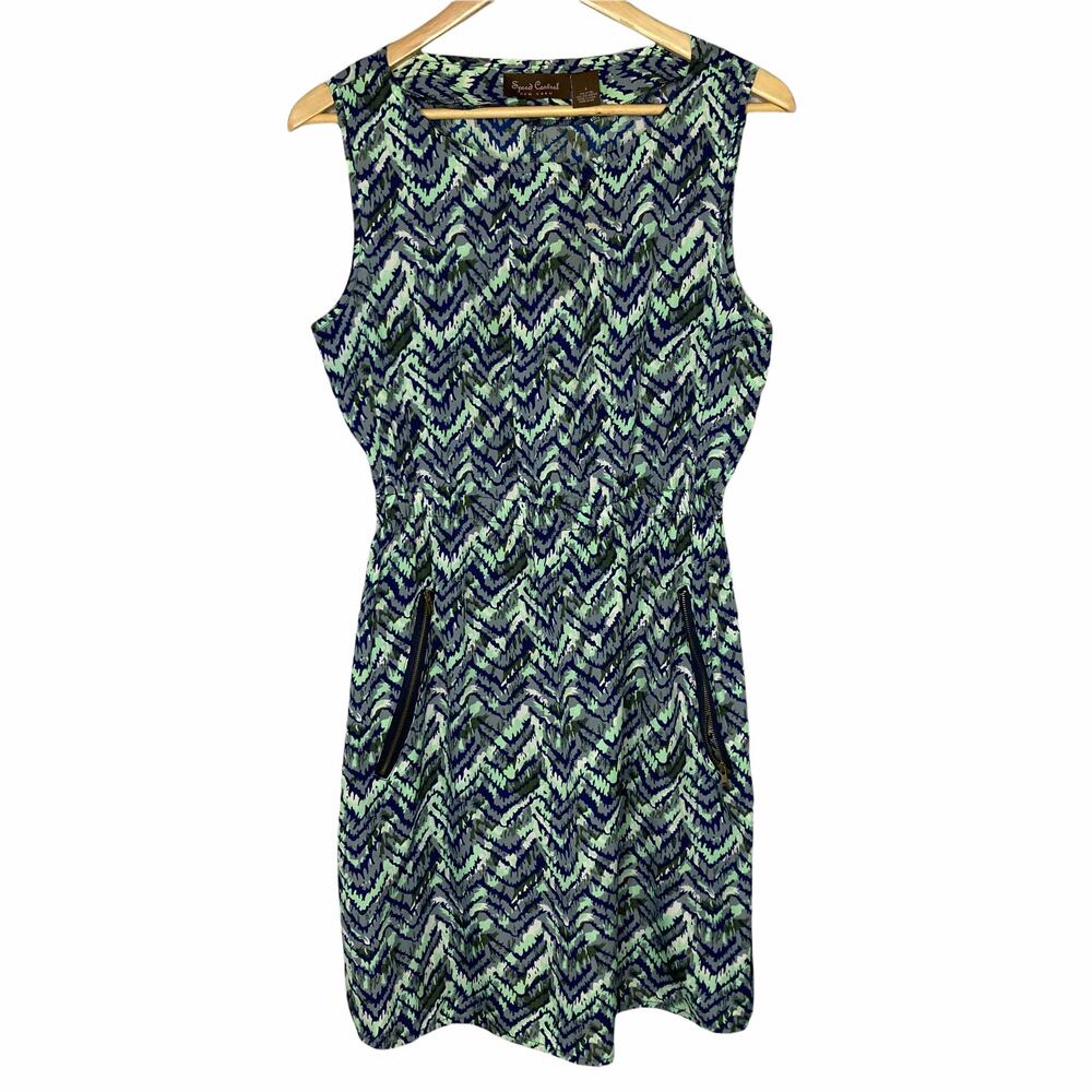 Speed Control Sleeveless Blue & Green Zippered Pockets Dress Size Large